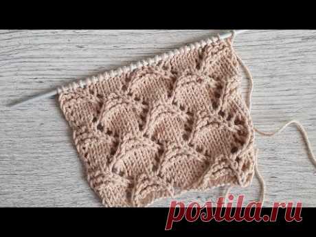 Ажурные ромбы спицами. Узор для джемпера, кофты, кардигана.