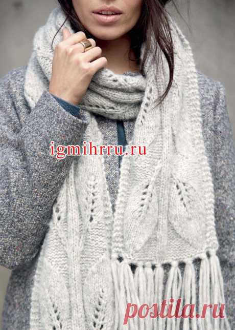 Тёплый шарф с узором «листья». Спицами. / igmihrru.ru