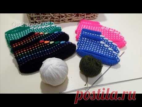 Тапочки (следочки) "Ракушки", "Веера". Вяжем спицами. Knitted slippers "Shells".