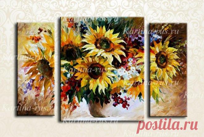 Радужные подсолнухи (ручная обработка) » Купить модульные картины + подарок!