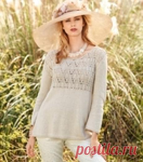 Бежевый джемпер с ажурной кокеткой и ромбами!