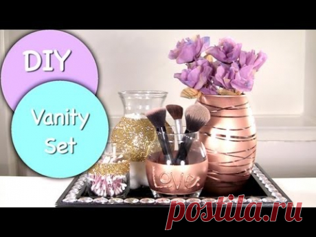 DIY Vanity &amp; Makeup Storage Set! DIY Makeup Brush Holder &amp; 4 Glam Jars - YouTube