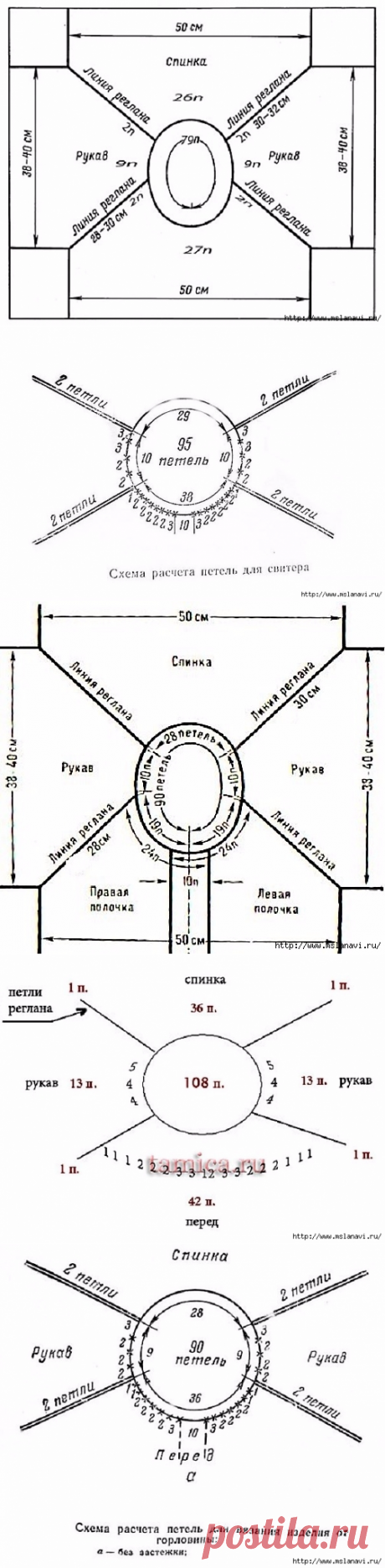 Много готовых схем для реглана и ростка.