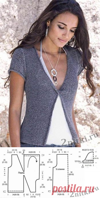 Жакет с короткими рукавами и перекрученными полочками — Две нитки