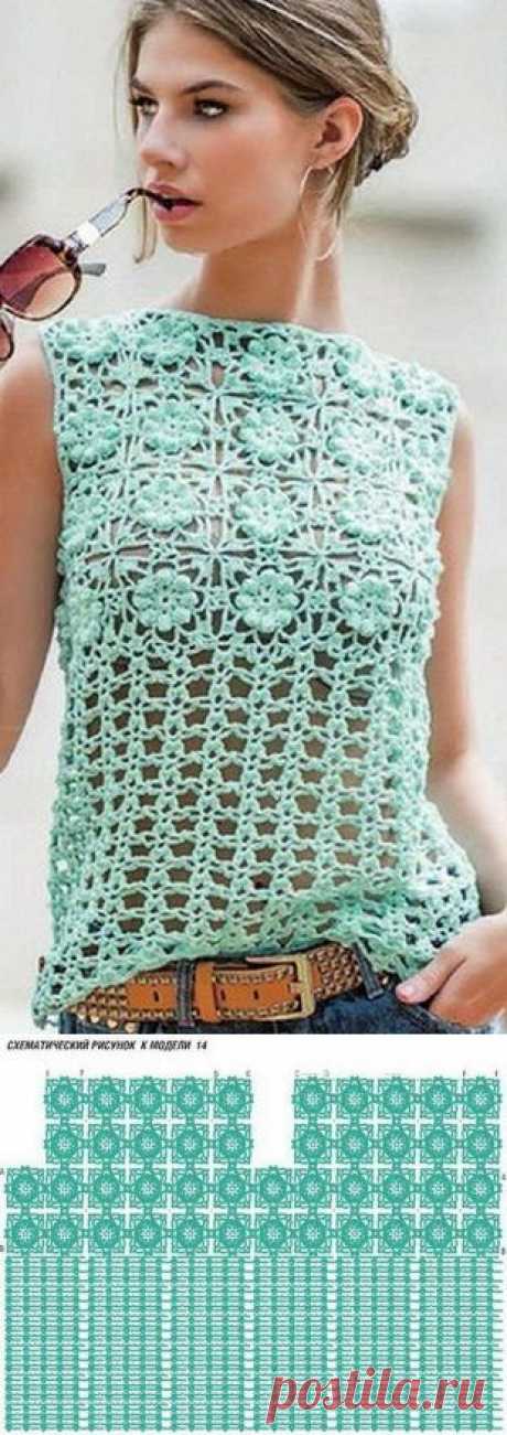 Бирюзовый топ крючком