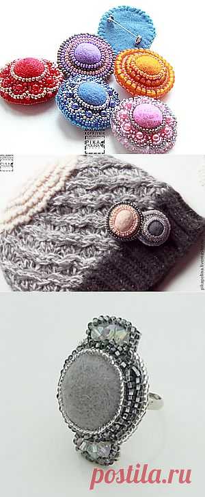 Брошка из бисера и войлока - Ярмарка Мастеров - ручная работа, handmade
