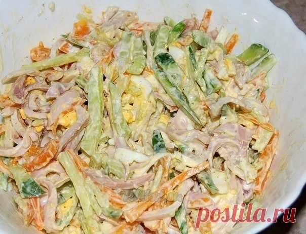 Салат из кальмаров , огурцов и моркови - Простые рецепты Овкусе.ру
