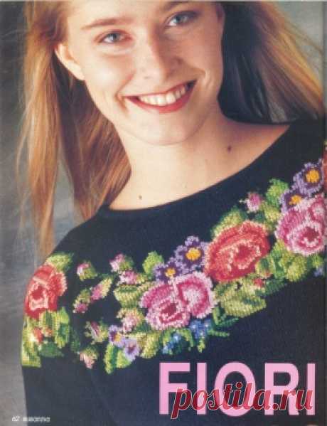 Шикарные модели - цветочный жаккард , вышивка по вязаному полотну .