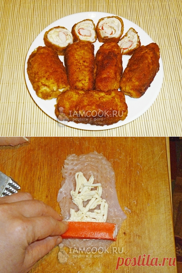 Рулетики куриные с крабовыми палочками и сыром — рецепт с фото