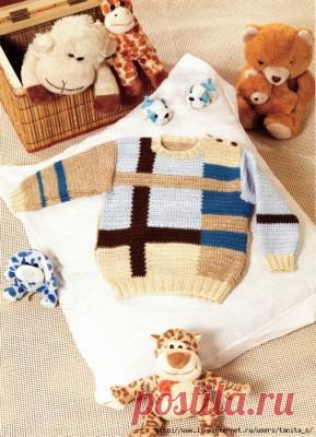 Пуловер для мальчика с геометрическим узором | Вязание для детей спицами и крючком.