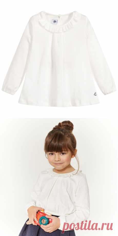 Petit Bateau - Girls Ivory Cotton Top | Childrensalon