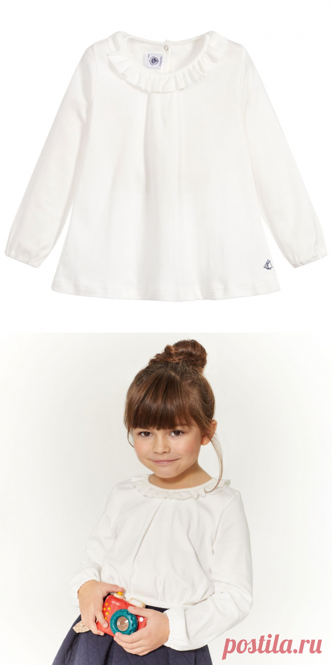 Petit Bateau - Girls Ivory Cotton Top | Childrensalon