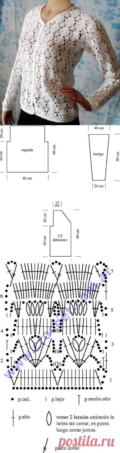 Жакет нежным узором крючком. Схема ажурного жакета крючком. | Домоводство для всей семьи.