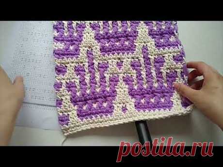 Crown knitting pattern Узор "Корона" Mosaic crochet Мозаичное вязание Евгения Крочет