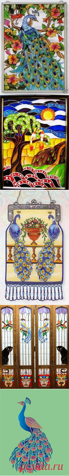 Павлины. Роспись по стеклу, витражи, тиффани. Шаблоны и идеи-1