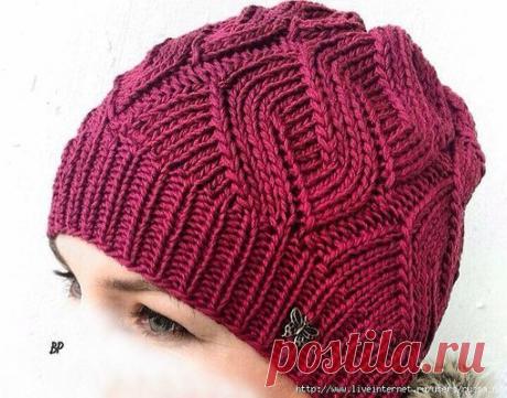 Вступить в группу"
#шитье #вязание #спицами #крючком

Узор для шапочки 
Связана из пряжи "Троицкий хлопок"

Горизонтальные черточки - изнаночные петли. Их можно набирать сколько хотите , на схеме - 3

Пустая клетка - лицевая

Кружочки - накиды

Две склонные под углом черточки - две вместе с наклоном влево

Автор фото Iuana (babyblog.)