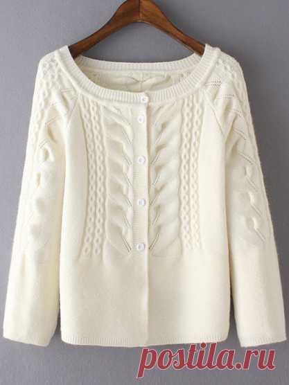 Raglan Sleeve Cable Knit White Cardigan