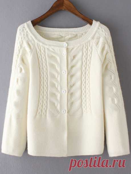 Raglan Sleeve Cable Knit White Cardigan