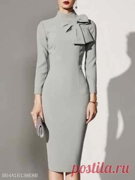 Crew Neck Bowknot Plain Bodycon Dress #dress #dresses #bodycon #bodycondress #plaindress #afflink #fashion #womensfashion #womenswear #forwork #officewear #formalwear #formalstyle