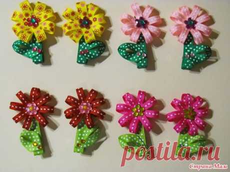 Маленькие заколочки из репсовых лент - Бантики для девочек - Страна Мам