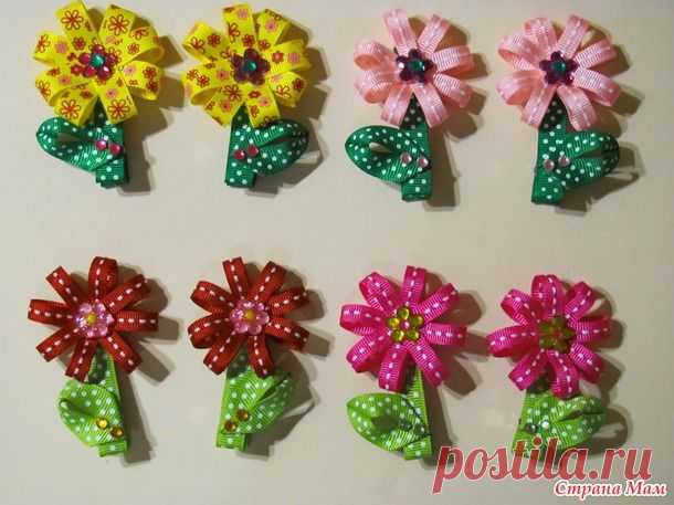 Маленькие заколочки из репсовых лент - Бантики для девочек - Страна Мам