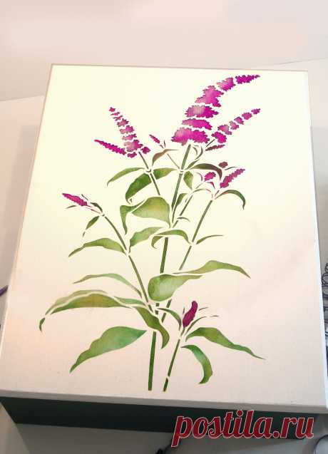 Buddleia Stem Stencil - Henny Donovan Motif Beautiful wild flower stencil.
1 sheet stencil
The beautiful Buddleia Stem Stencil is perfect for botanical wild flower stencilling projects. This single stem buddleia design, based on Henny's buddleia studies and sketches, is an extremely versatile stencil and ideal for beginners.  Great for soft furnishings - curtains, bed linen and cushions - or on furniture and boxes, or on paper and craft work items. It can also be used as a...