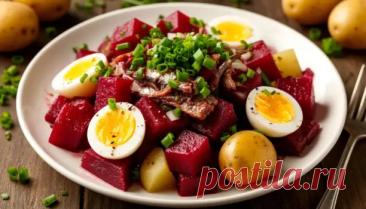 Салат со шпротами, свёклой и перепелиными яйцами