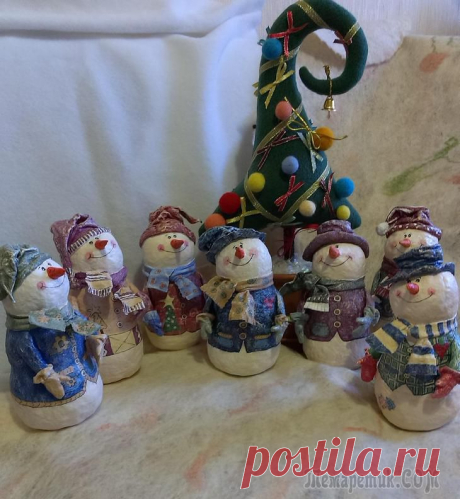 Снеговики из ватного папье маше