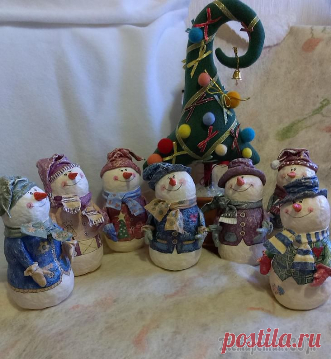 Снеговики из ватного папье маше