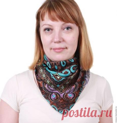 Купить Шейный платок &quot; Шоколад и бирюза&quot; - коричневый, шоколад и бирюза, шоколадный и бирюзовый, шоколад