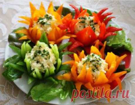Сырная закуска в цветах из перца - Вкусные рецепты