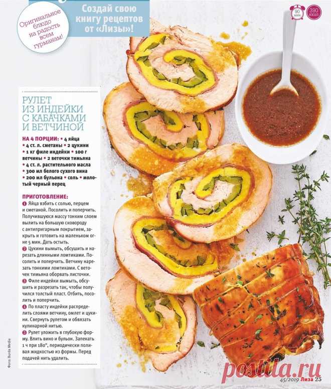 Рулет из индейки с кабачками и ветчиной