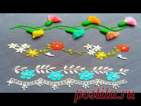 Plain Hand Embroidery,Bead embroidery,Cute Borderline Embroidery tutorial,फूल डिजाइन,ফুলের নকশা