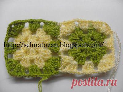Квадратные мотивы и два способа их соединения в процессе вязания изделия - подробно для начинающих. МК в фото.