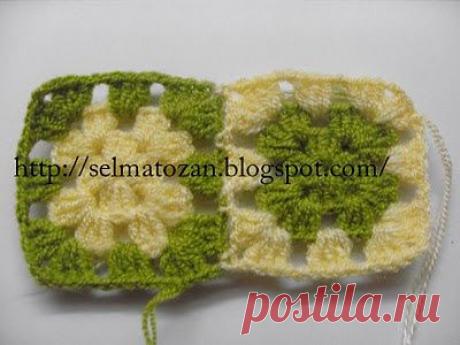 Квадратные мотивы и два способа их соединения в процессе вязания изделия - подробно для начинающих. МК в фото.
