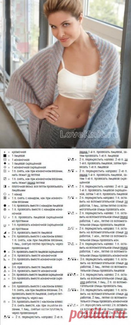 Полосатая шаль с ажурным узором схема спицами » Люблю Вязать
