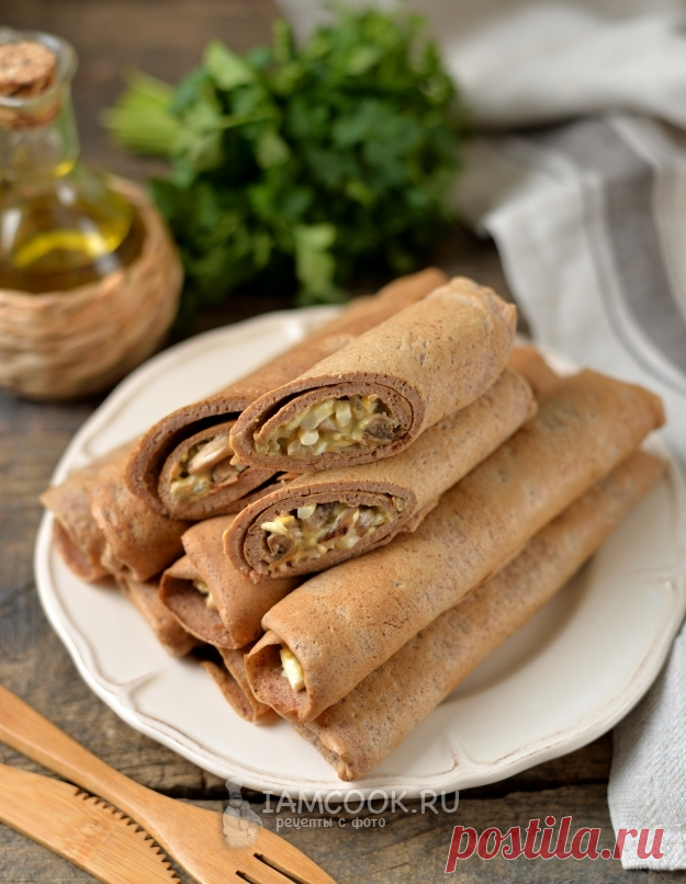 Блинчики из куриной печени, фаршированные жареными грибами — рецепт с фото пошагово