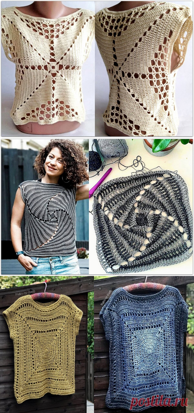 Вяжем классные топы крючком из одного большого квадрата | Paradosik_Handmade | Яндекс Дзен