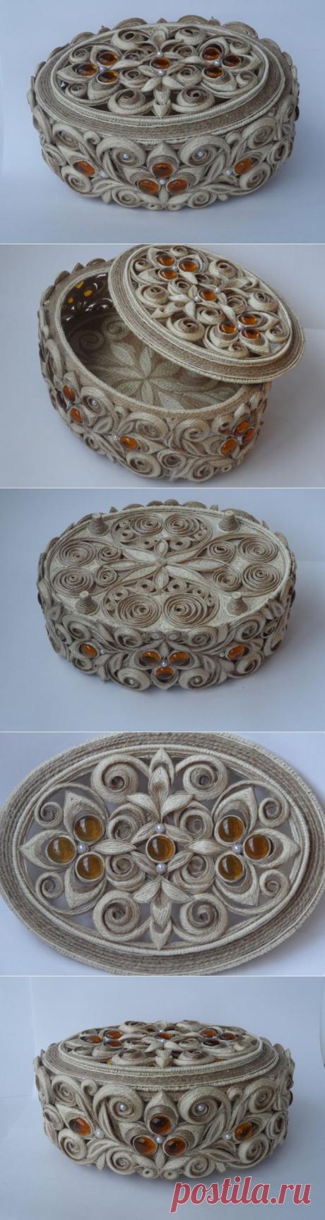 Джутовая филигрань. Шкатулка овальная.