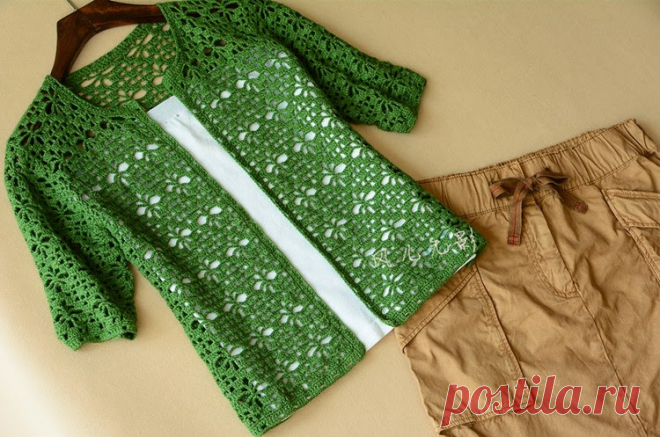 Crochet: green crochet cardigan