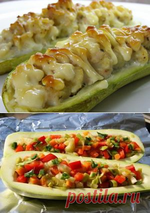 Кабачки, фаршированные курицей и овощами.