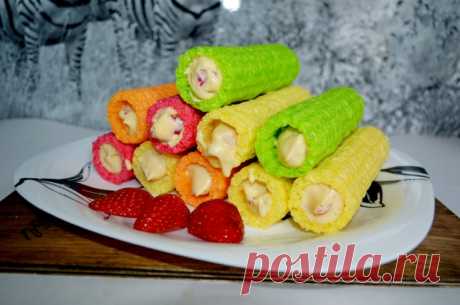 Кукурузные трубочки с маскарпоне и клубникой - Простые рецепты Овкусе.ру