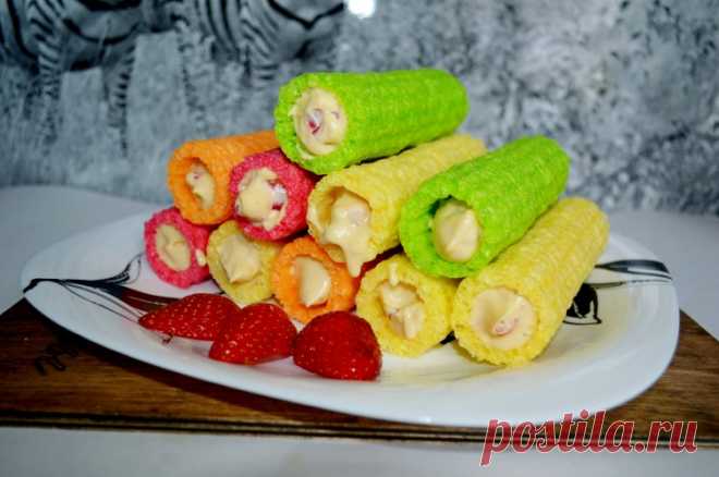 Кукурузные трубочки с маскарпоне и клубникой - Простые рецепты Овкусе.ру