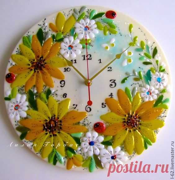Pinterest - Купить фюзинг, часы из стекла Божьи коровки - желтый, Лилия Горбач, стекло, Фьюзинг, часы | часы - фьюзинг Лилии Горбач