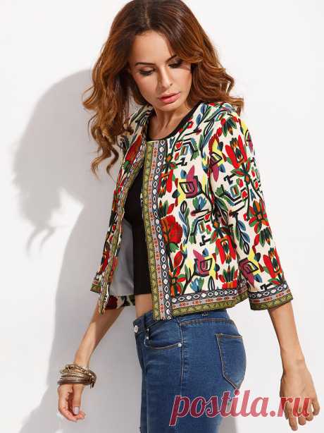 O-NEWE Vintage Women Embroidery Patchwork Printed Short Jacket at Banggood