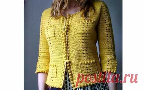 Жакет с пуговицами. Схема вязания крючком