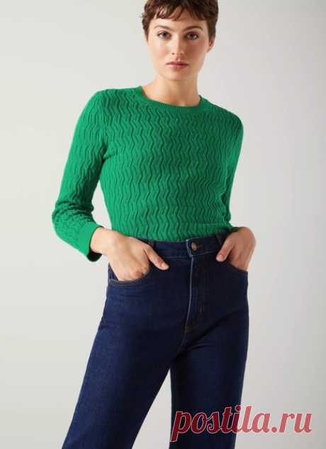 Запись на стене Джемпер от бренда LK BennettLK Bennett - модный бренд класса люкс, базирующийся в Лондоне, Великобритания.Название модели - "Keaton", состав пряжи - 94% хлопок, 5% полиамид и 1% эластанУзор в этом джемпере легкий, но эффектный. Раппорт - 9 петель и 24 ряда.