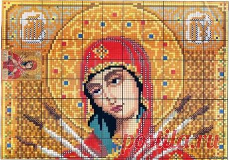 Ч1 Образ Богородицы Семистрельная. Цветная схема для вышивки крестиком бисером