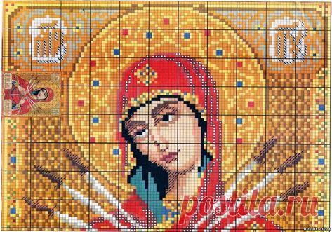 Ч1 Образ Богородицы Семистрельная. Цветная схема для вышивки крестиком бисером