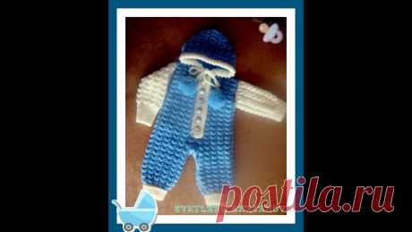 Комбинезон для малыша спицами. Часть 1. Jumpsuit for baby knitting Пряжа Кавказская в три сложения. Размер от 0 до 6 месяцев.    Так, как первая часть записалась неудачно,а перезаписывать уже нет возможности, даю описание сл...